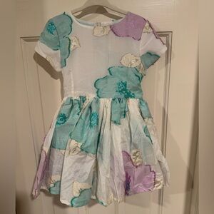 NWT Stunning Morley Kids Dress - off white with aqua, purple and metallic detail
